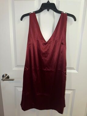 Wayf Satin V-Neck Slip Dress in Wine Red